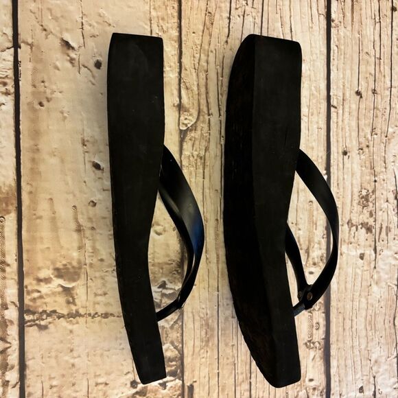 Tory Burch Wedge Flip Flop Thong Sandals Black White Size 9-10 see sizing - Picture 7 of 16